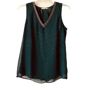 Maurices Sleeveless 2 Layer Beaded Neckline Tank, Sz. M, Dark Green